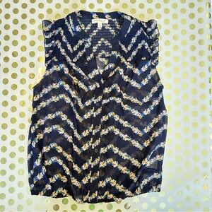 Love Fire Blue and White Sleeveless Blouse